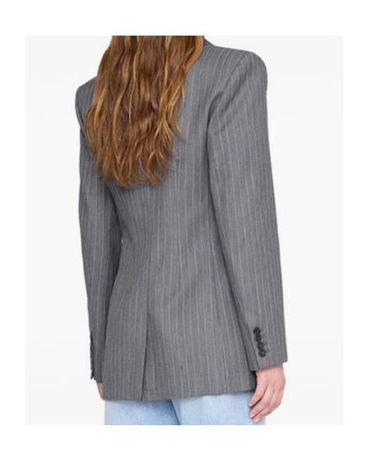 Anine Bing Gray Tiphaine Pinstriped Blazer