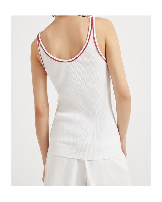 Brunello Cucinelli White Ribbed Contrast-Piping Tank Top