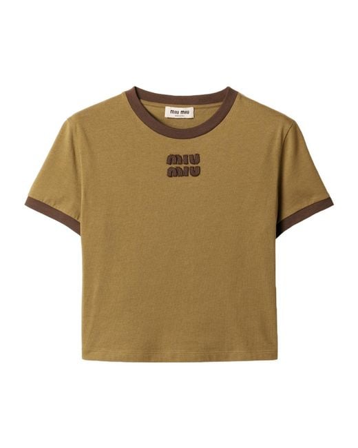 Miu Miu Green Crewneck Cropped T-Shirt