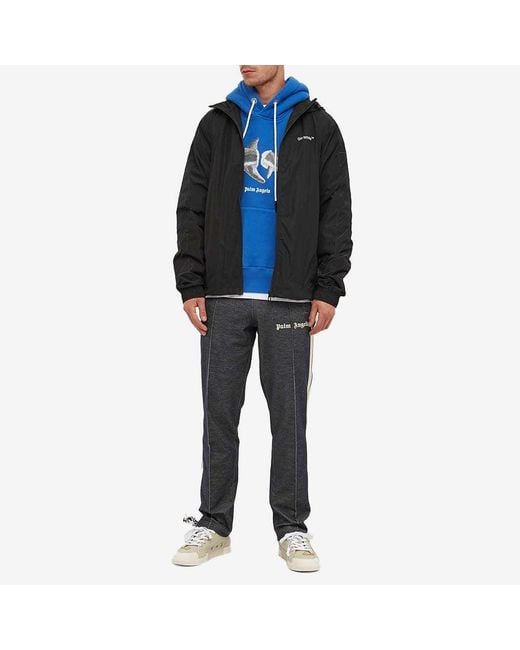 Palm Angels Blue Shark Logo Drawstring Hoodie for men