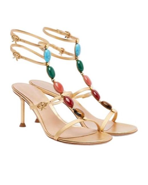 Gianvito Rossi Embellished Metallic Leather Sandals