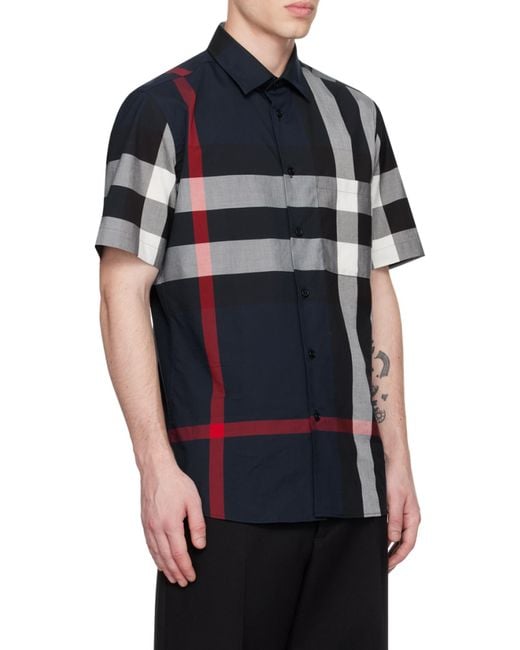 Burberry Blue Somerton Checked Regular-fit Stretch-cotton Shirt for men