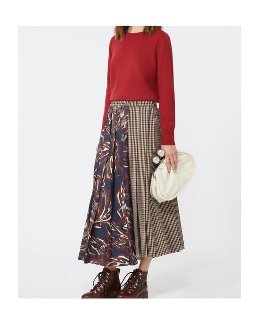 Weekend by Maxmara Brown Houndstooth Wool Pleated Skirt