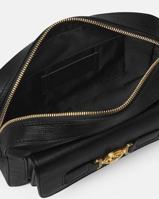 Versace Black Logo-Printed Zipped Crossbody Bag for men