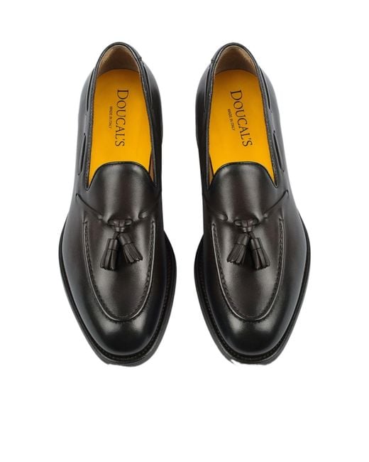 Doucal's Black Tassel Leather Loafers for men