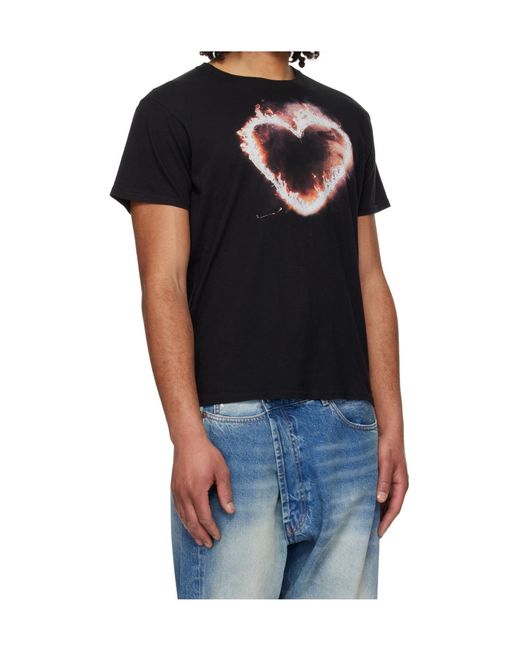 R13 Black Flaming Heart Crew Neck Short Sleeve T-Shirt for men