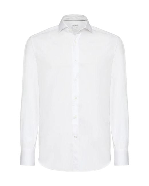 Brunello Cucinelli White Long-Sleeved Shirt for men