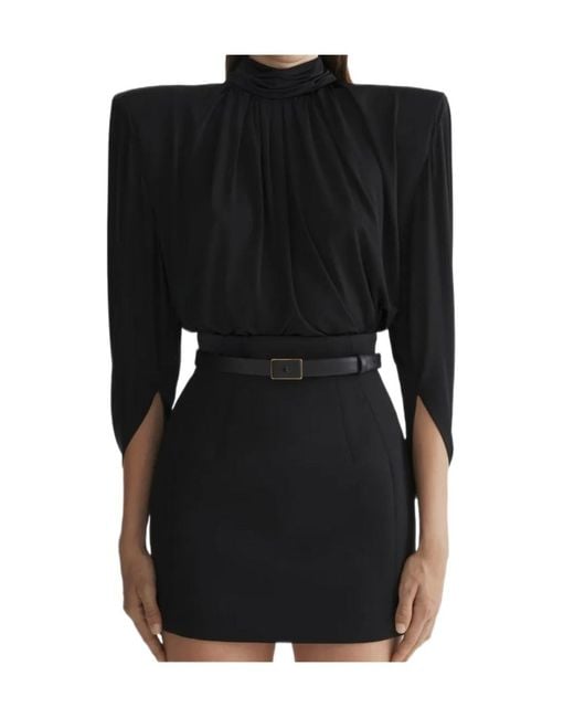 Mugler Black High-Neck Long-Sleeve Top