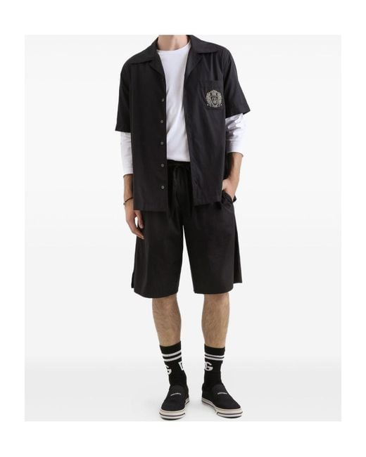 Dolce & Gabbana Black Logo Patch Short-Sleeved Shirt for men