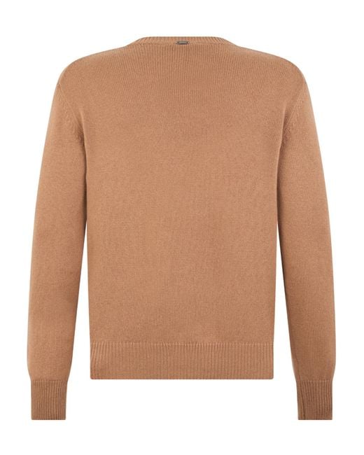 Herno Brown Crew-Neck Knitted Sweater for men