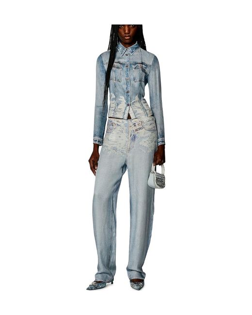 DIESEL Blue C-Lorelle Cropped Distressed Shirt
