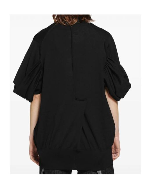 Junya Watanabe Black Gathered-Sleeves V-Neck Sweater
