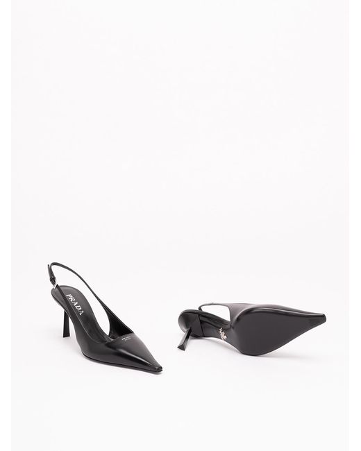 Prada Black Pointed-Toe Slingback Heeled Pumps