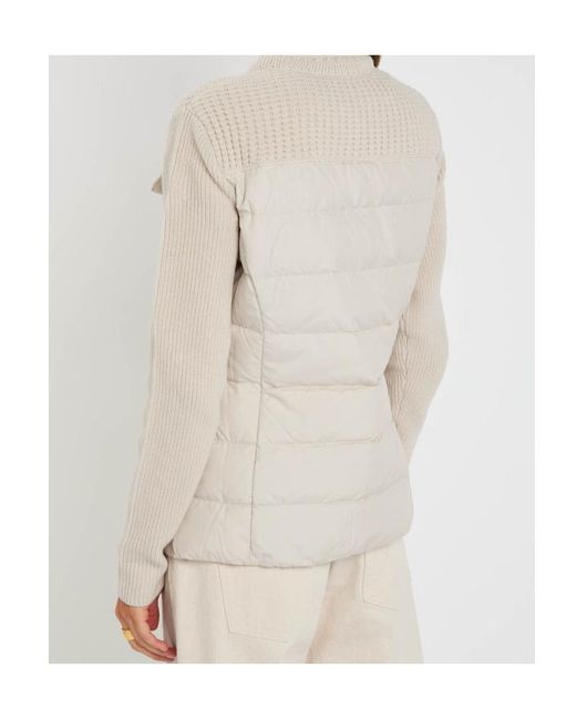Moncler Natural Logo Ribbed Wool And Shell Cardigan