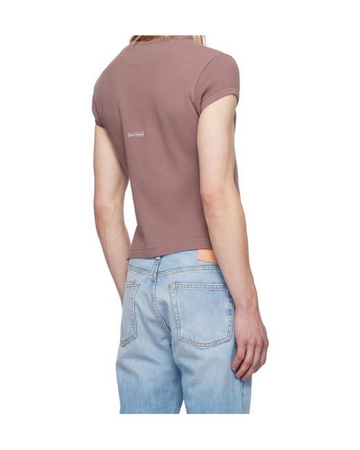 Acne Purple Short Sleeved Ribbed Crewneckt-Shirt
