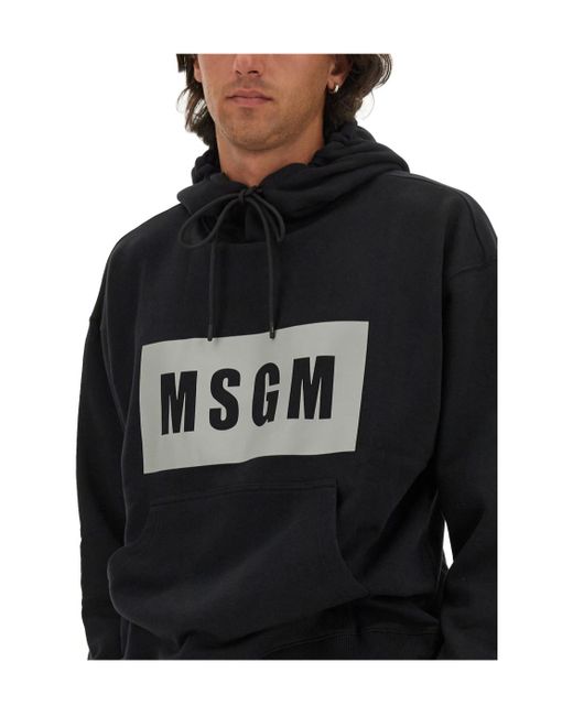MSGM Black Logo Printed Drawstring Hoodie for men