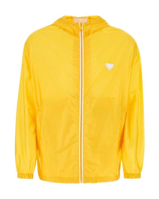 Prada Yellow Hooded Zip-Front Jacket for men