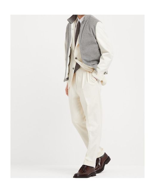 Brunello Cucinelli White Notched-Lapel Cashmere Blazer for men