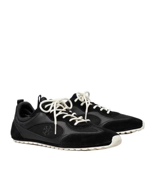 Tory Burch Black Field Leather And Suede Low-Top Sneakers