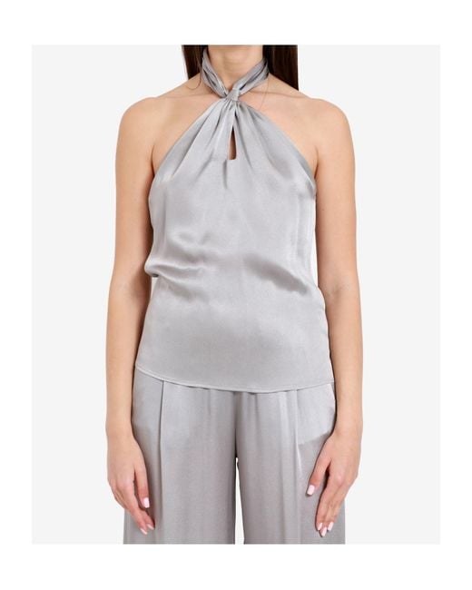 Semicouture Gray Pleated Halterneck Tank Top