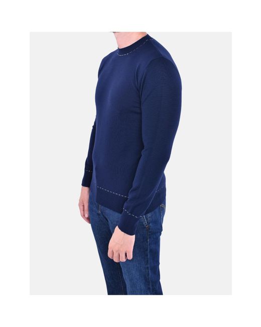 Eleventy Blue Topstitch-Detailed Crewneck Knitted Jumper for men