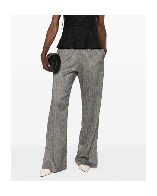 Forte_forte Gray Herringbone Side-Slit Trousers