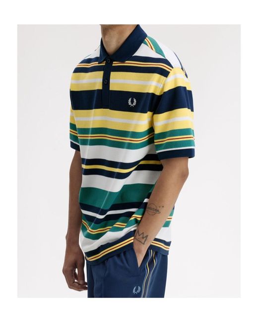 Fred Perry Blue Striped Relaxed Polo Shirt for men