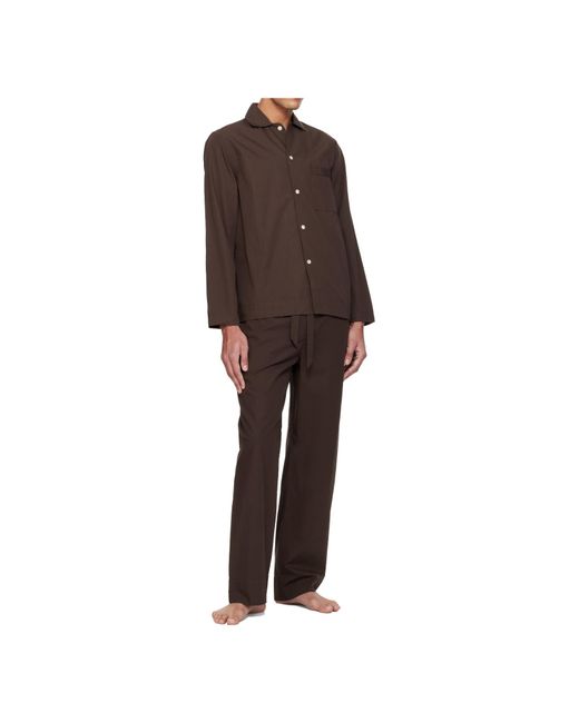 Tekla Brown Long-Sleeved Pajama Shirt for men