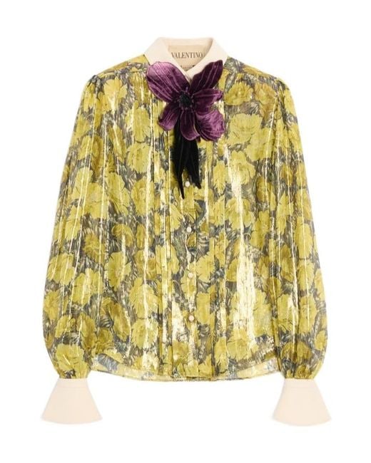 Valentino Yellow Floral Printed Long Sleeved Shirt