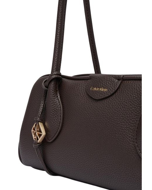 Calvin Klein Black Grained-Leather Logo-Charm Shoulder Bag
