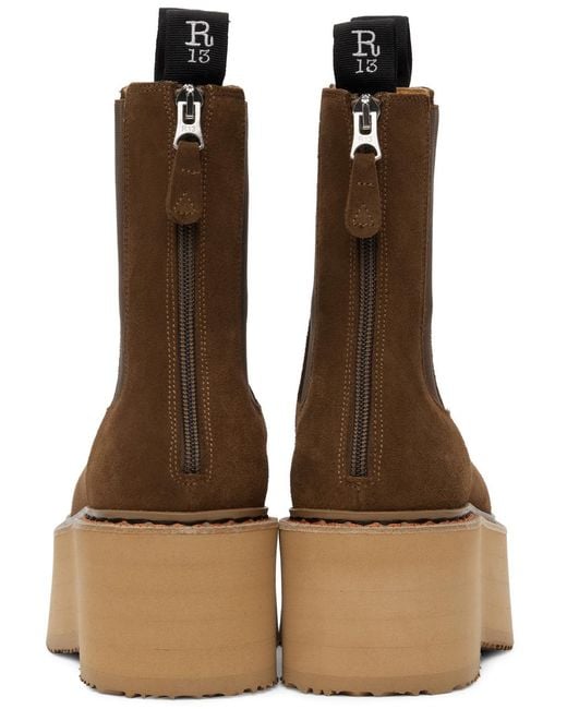 R13 Brown Logo Chelsea Boots