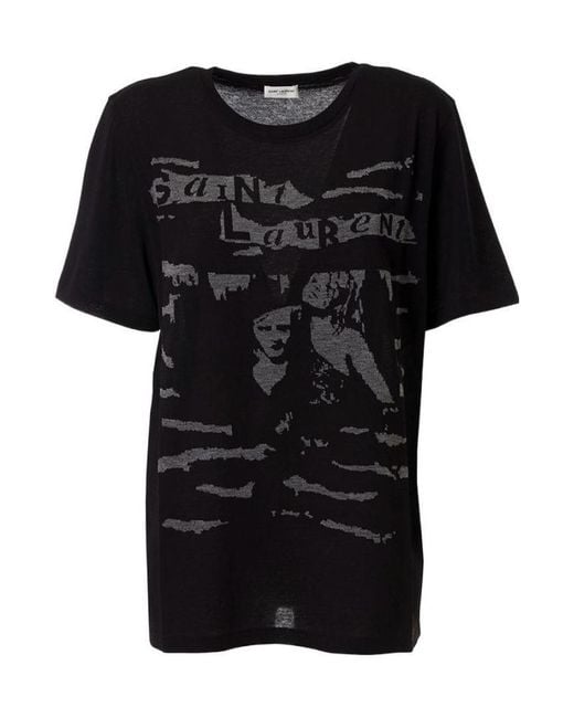 Saint Laurent Black Jacquard Logo Crew Neck T-Shirt