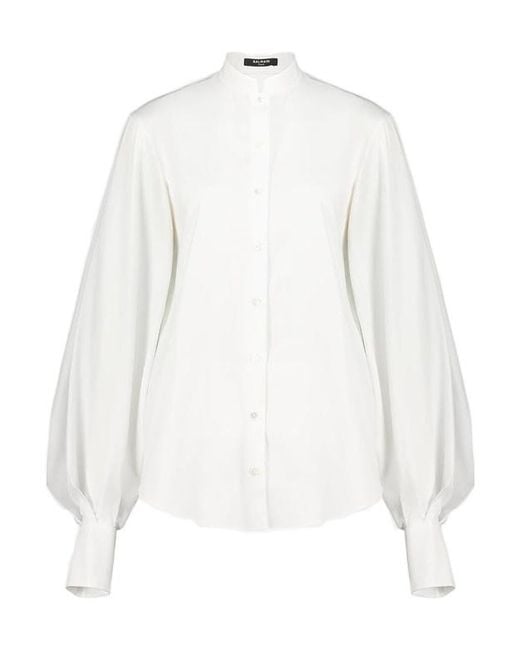 Balmain White Button-Up Puff Sleeved Poplin Shirt
