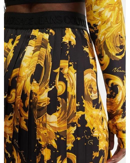 Versace Jeans Yellow Couture Barocco Pattern Pleated Skirt