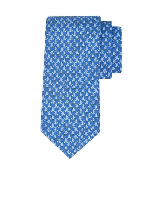 Ferragamo Blue Ferragamo Logo Detailed Printed Tie for men