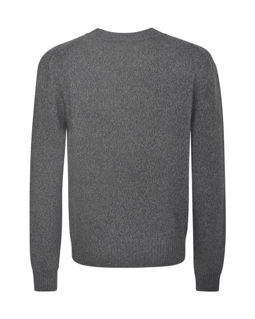 AMI Gray Ami De Coeur Logo-Embroidered Knitted Jumper for men