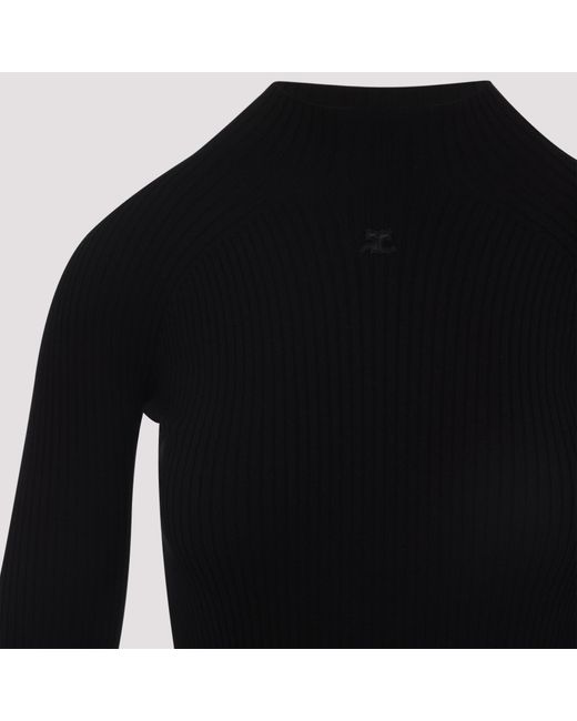 Courreges Black Circle Rib Knit Mini Dress