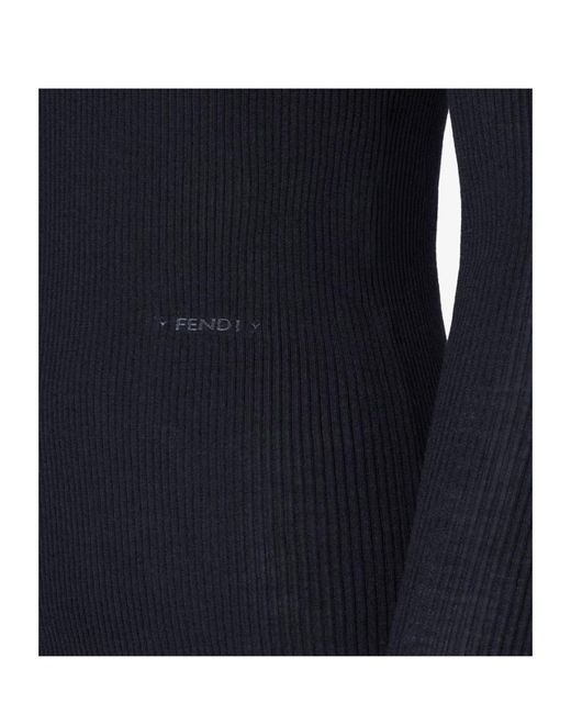 Fendi Blue Wool Ribbed Sweater