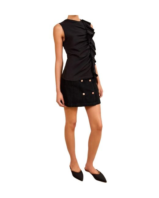 Ulla Johnson Black Clio Ruched Ruffle Top