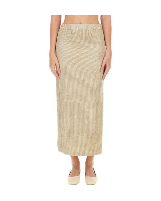Alysi Natural Elasticated Waistband Striped Midi Skirt