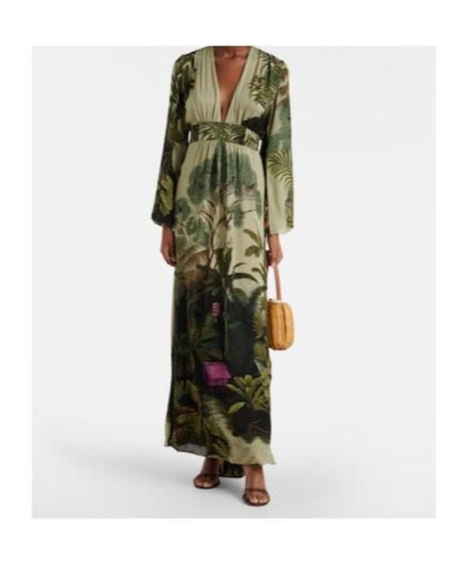 Johanna Ortiz Green Printed Silk Maxi Dress