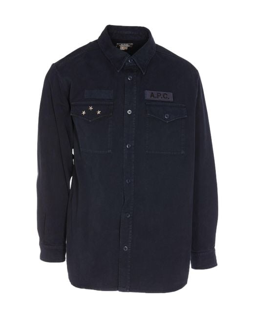 A.P.C. Blue Logo-Patch Buttoned Shirt Jacket for men