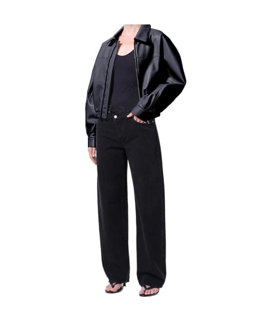 Agolde Black Dixon Cocoon Zip Bomber Jacket