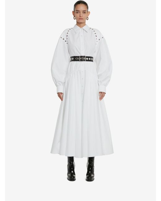 McQueen White Eyelet Detailed Buckled Belt