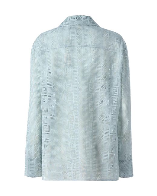 Fendi Blue Long Sleeved Pattern Printed Shirt