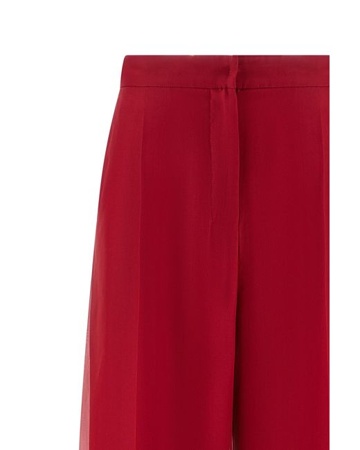 Max Mara Red Sheer Detailed Straight-Leg Pants