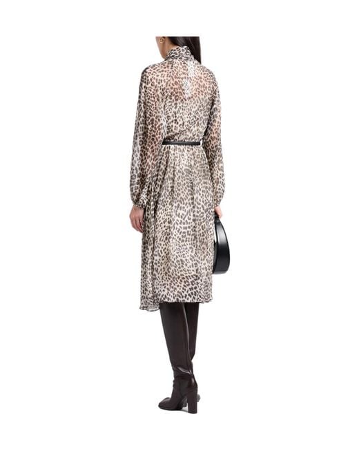 Max Mara Gray Long Sleeve Leopard Print Dress