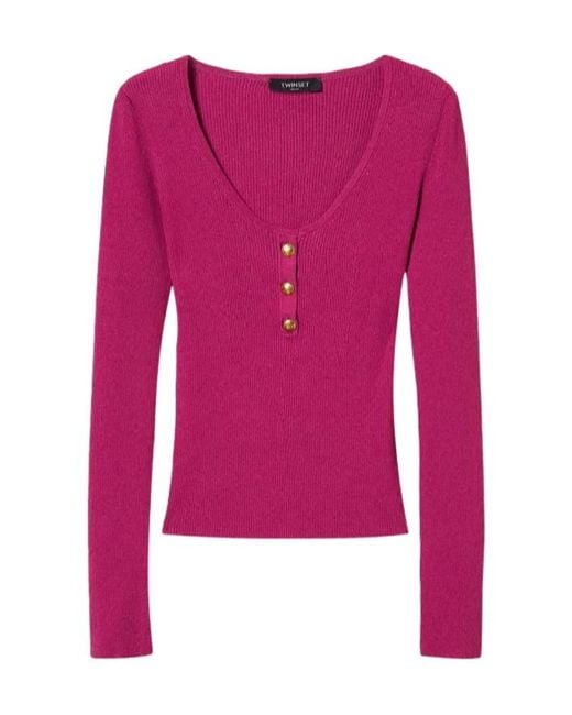 Twinset Pink Ribbed-Knit Jumper