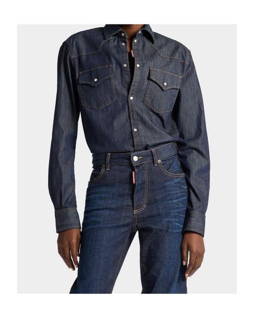 DSquared² Blue Dark-Shirting Western Shirt