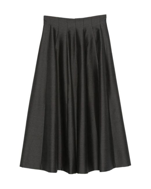 Alberta Ferretti Black Pleated Midi Skirt